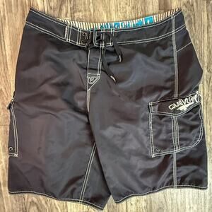 Quiksilver Black Board Shorts White Stitching Surf Swim Trunks Pocket Surfwear